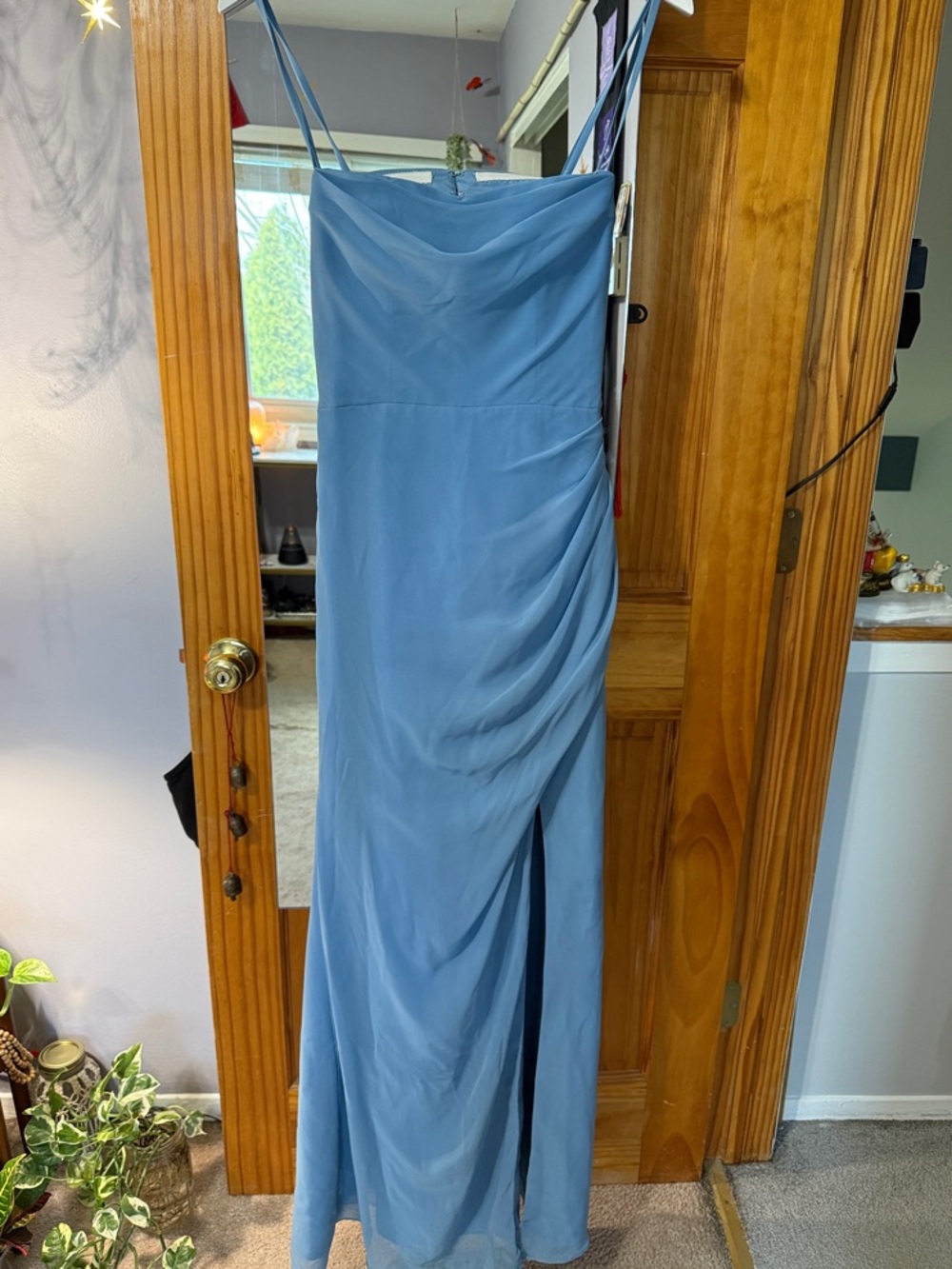 Azazie Leonis Steel Blue. Maid of Honor. Bridesmaid.